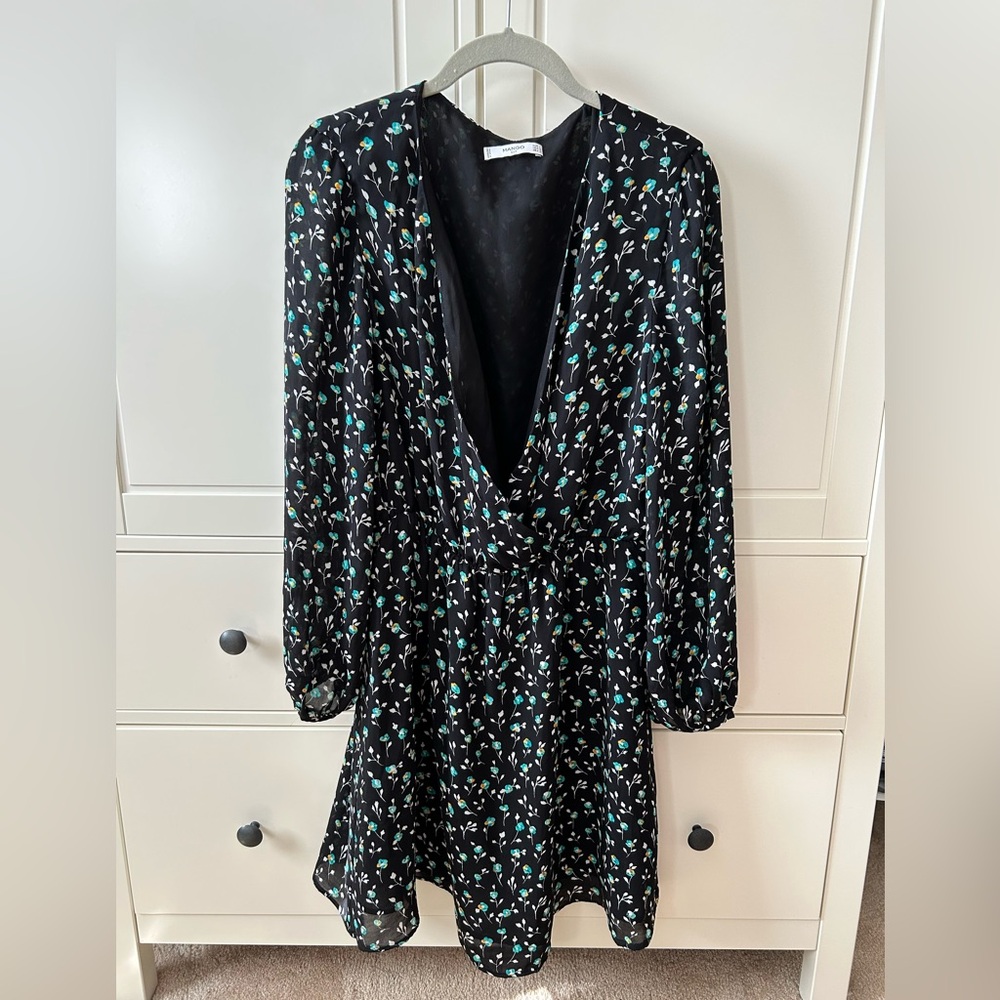Mango Floral Black Dress